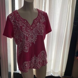 Karen Scott Pink and White Paisley Blouse